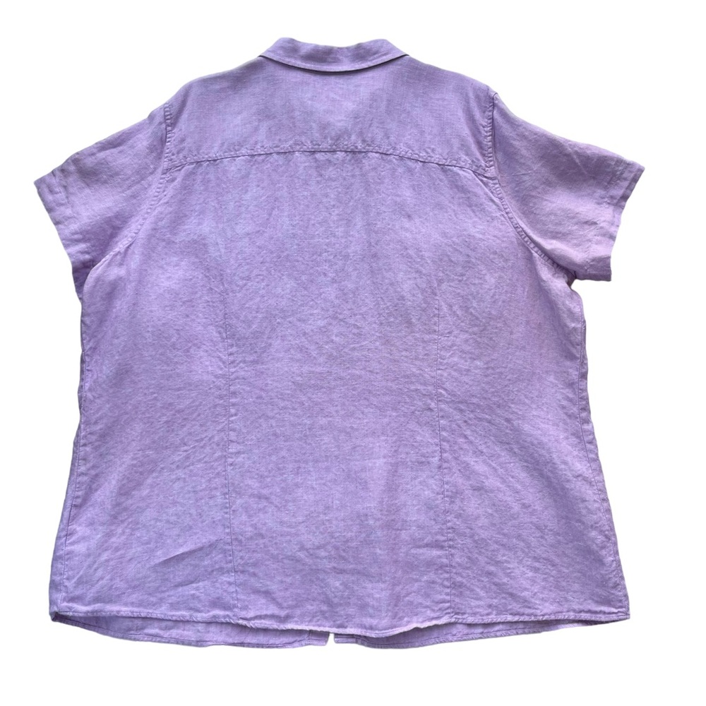 L.L. Bean Women’s 2X Purple Chambray 100% Linen Button Front Short Sleeve Shirt - Picture 3 of 12